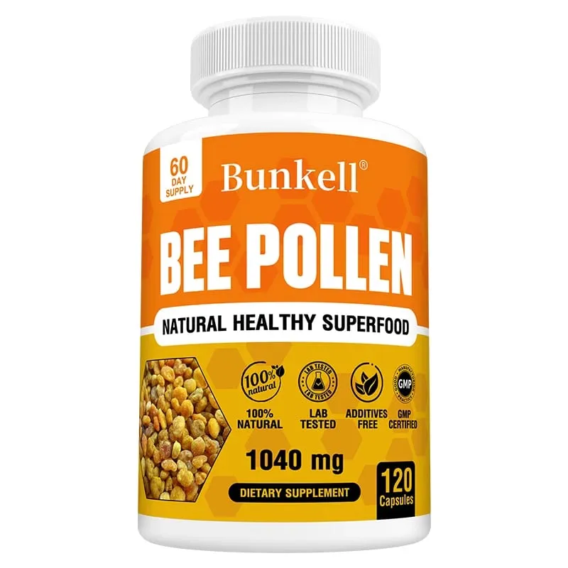 Bienenpollen-Ergänzungsmittel, 100 % natürlich, roher Bienenpollen, vegetarische Kapseln, probiotisches Superfood, Verdauung, Immununterstützung und Energie