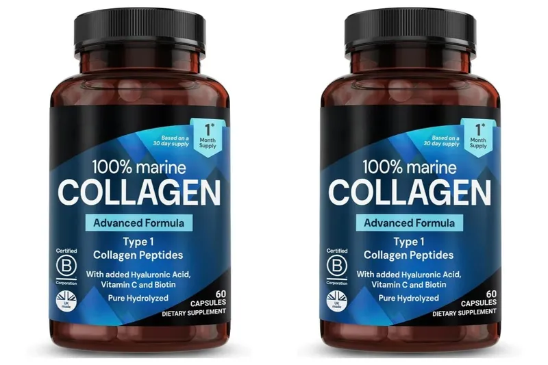 Marine Collagen Capsules for Women & Men Type I Peptides with Hyaluronic Acid Vitamin C & Biotin Beauty Glow Nails 60 Count