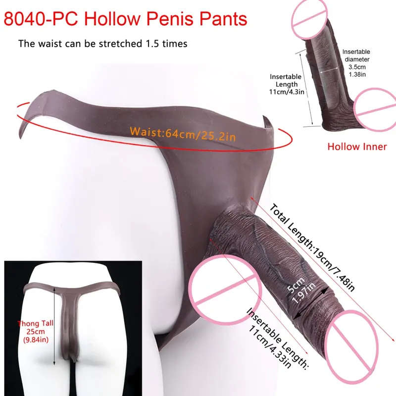 Large Hollow Dildo Premium Silicone Pants Wearable Hyper Realistic Insertable Penis Cover Adult Intimate Wearable Toys — image 30