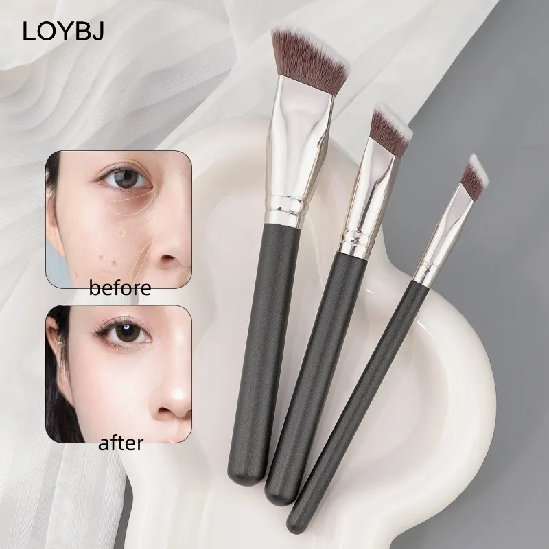 3pcs Angled Foundation Makeup Brush Set Professional Makeup Brushes for Liquid Foundation Cream BB Concealer Women Beauty Tools — image 2