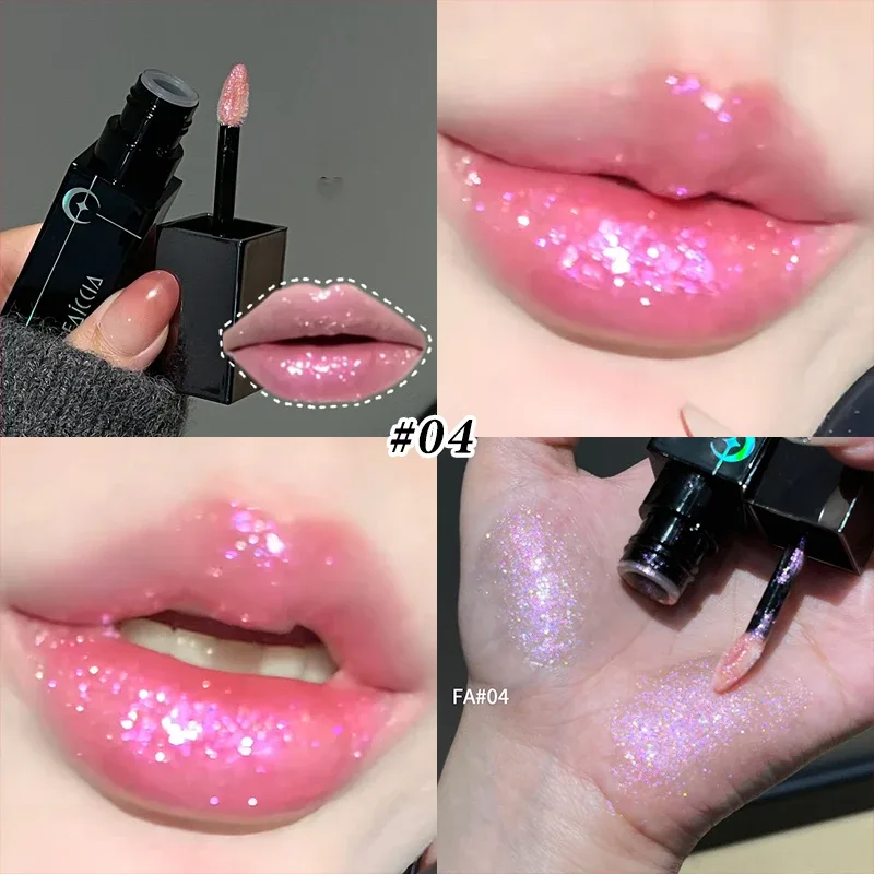 8 สี Glitter Watery Lip GLOSS Diamond Pearlescent METALLIC ลิปสติก Lasting Moisturizing ไม่เหนียวเหนอะหนะแต่งหน้าปาร์ตี้ฮาโลวีน