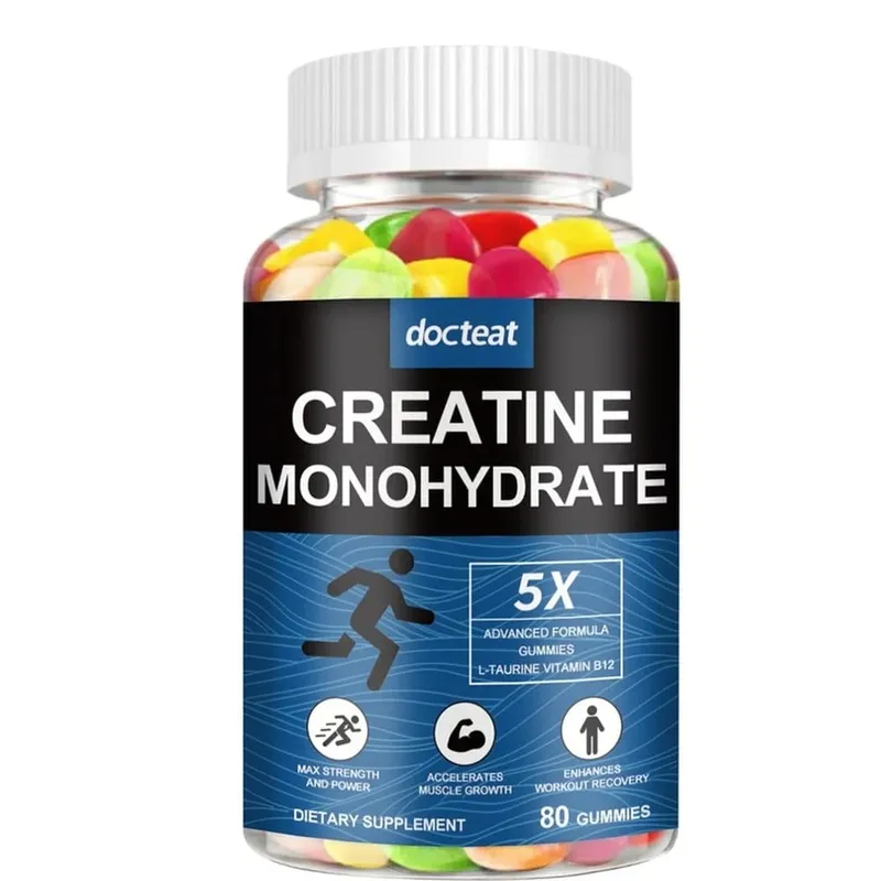 Docteat Creatine Monohydrate Gummies Chewable for Strength and Power Supports Muscle Growth and Workout Recovery 80 Gummies