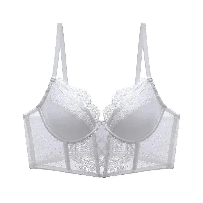 French Lace Push Up Lingerie Set Damen Thin Underwire Bra Sheer Mesh Ruched Chemise Soft Petite Small Bust Ladies S-XL — image 8