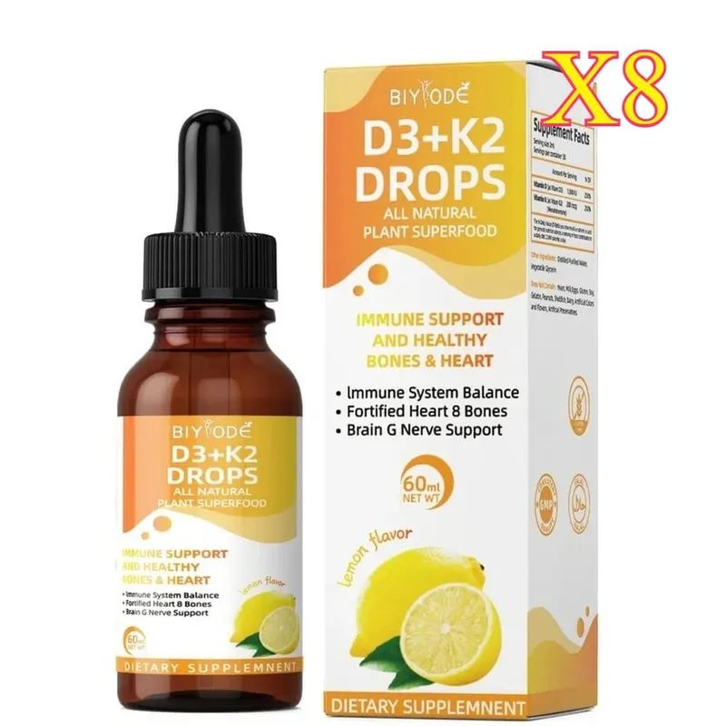 Vitamin D3 K2 Liquid Drops Calcium Absorption and Bone Support 1000 IU D3 with K2 Lemon Flavor 60 ml 30 Servings — image 12