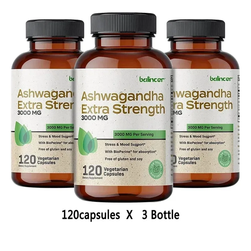 Natürliche Ashwagandha-Stress- und Stimmungslinderung, pflanzliche vegetarische KSM-66-Kapseln, Anti-Angst-Stresslinderung, Gehirngesundheit