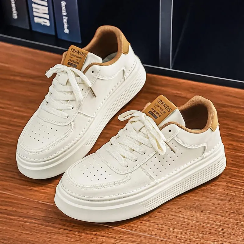 Men Casual Sneakers Breathable Trendy Mating White Comfortable Non-slip Daily Walking Thick Soled Height Increasing Sports Shoes — image 2