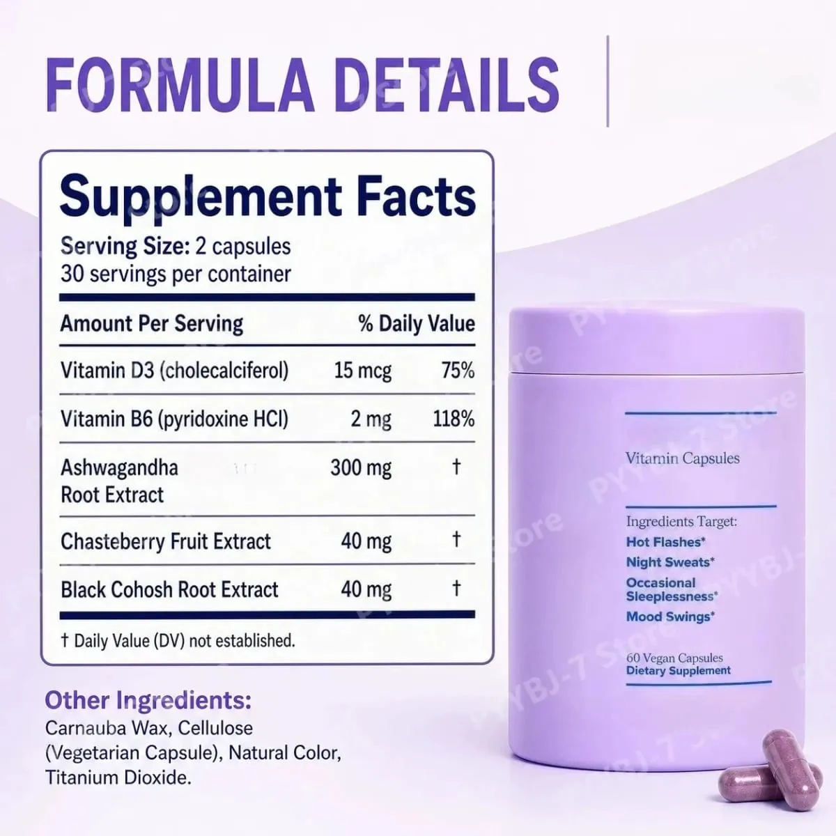 Women Complex Vitamins for Menopause with Vitamin D3 B6 Helps Relieve Night Sweats Mood Swings Health Food Supplement 60 Pieces