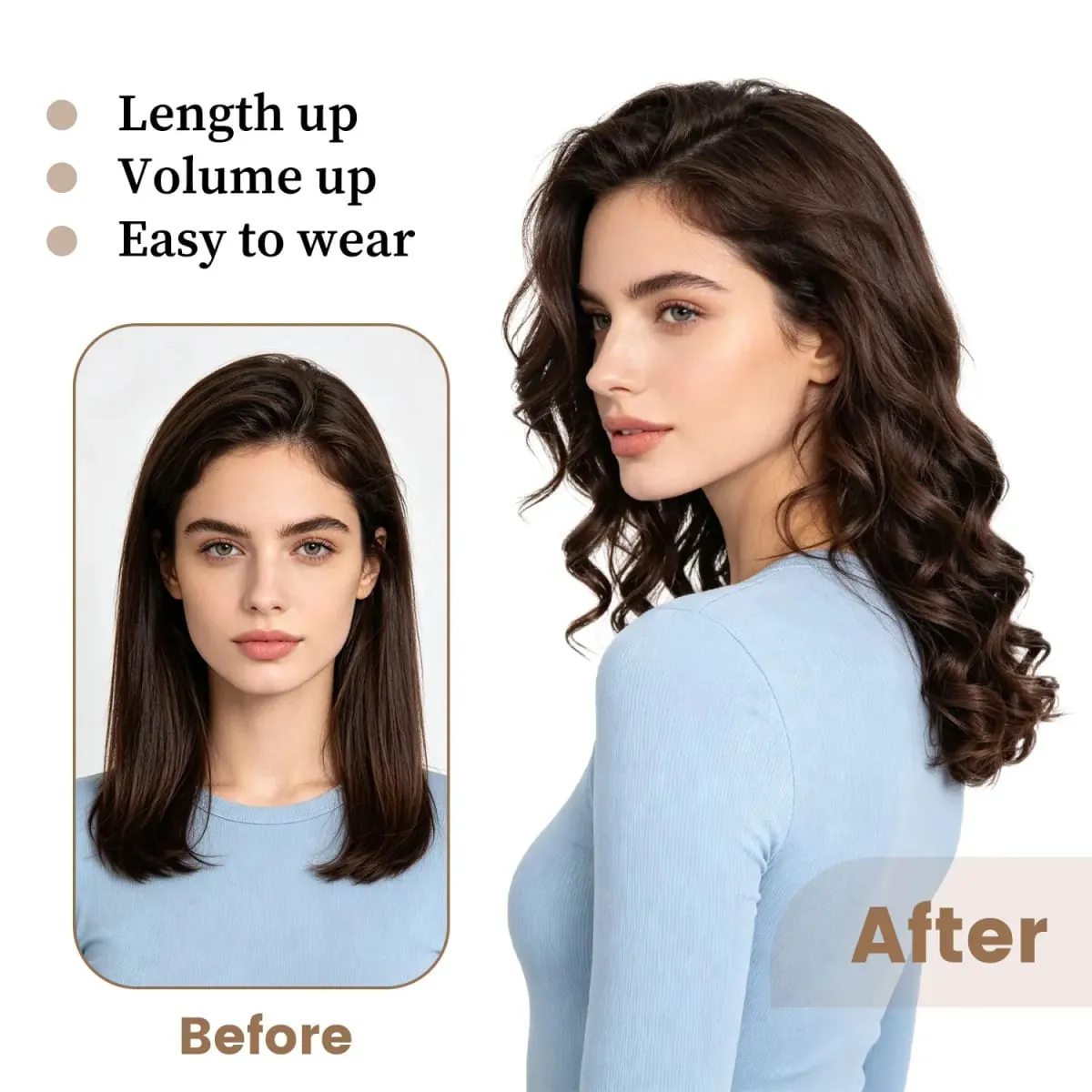Synthetic clip in one piece hair extensions 5 clips in one piece hair wavy style 16inch french curl for women ladies daily party — image 7
