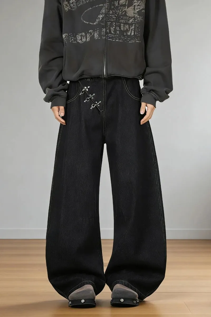 Baggy Jeans Man Pants Y2k Jeans Relaxed Fit Denim Trousers Edge Wide Leg Cargo Pants Slant Closure Casual Fashion