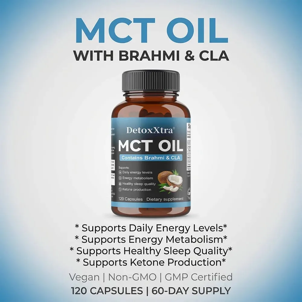 MCT Oil Capsules Natural Clean Energy & Cognitive Focus Supplement Clarity Brain & Body Gut Wellness Support Non-GMO
