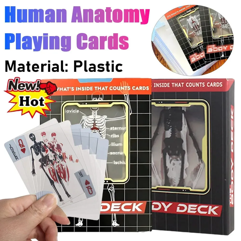 1-3PCS Human Anatomy Poker Cards The Body Deck Skeleton Playing Cards Waterproof Plastic Playing Cards Fun Halloween Board Game — image 1