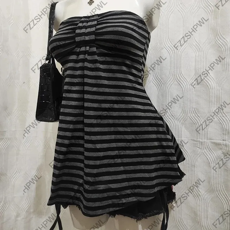 Y2k Tank Top Streetwear Punk Harajuku Stripe Print Unique Crop top Spicy Girls Casua Rock Goth Sleeveless Top Chic Hip Hop Vest — image 3