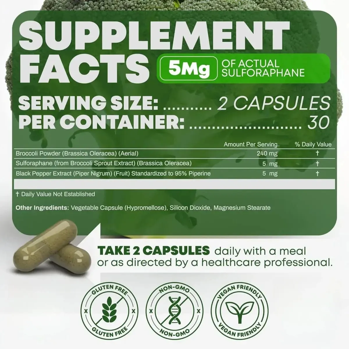 5 000mcg Sulforaphane From Broccoli Seed Extract Vegan Capsules with Myrosinase Immune Support 2-Capsule Serving 60 Count — image 5