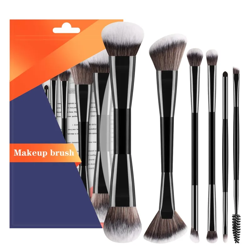 6Pcs Double Head Makeup Brush Set Powder Blush Contour Eyeshadow Eyebrow Brushes Full Face Cosmetic Tools