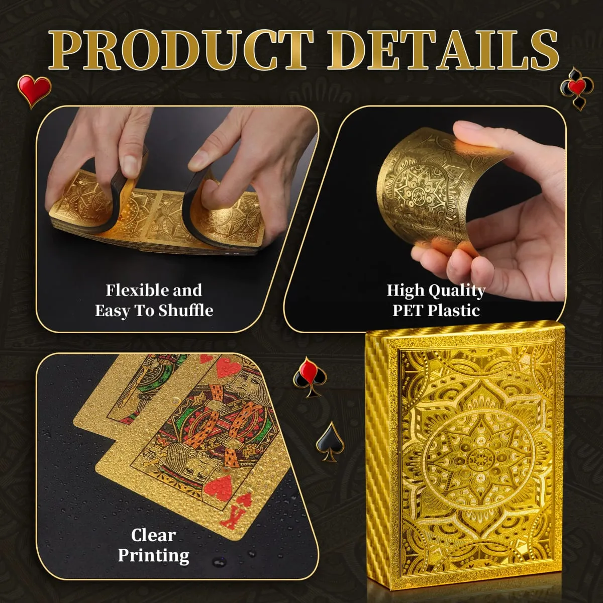 Gold Size Playing Cards | 1/2/4 Pack Plastic Waterproof Poker Set | Professional Board Games | Adult Game Gift for Holidays Vac — image 3