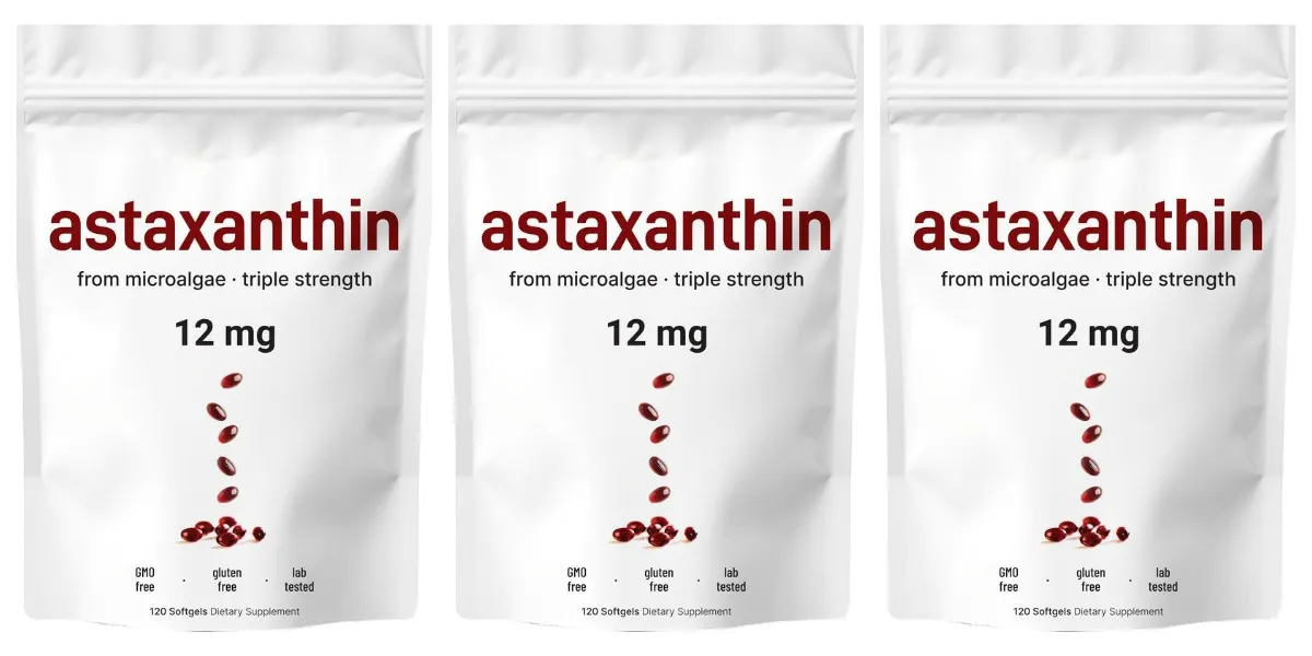Astaxanthin 12mg Triple Strength Softgels Antioxidant for Eye Skin Joint & Immune Health From Haematococcus Pluvialis 120ct
