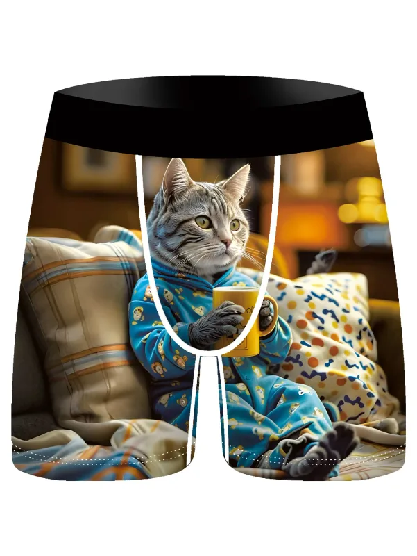 3Pcs Männer Boxer Briefs Nette Faule Katze 3D Druck Unterwäsche Weiche Stretch Männliche Unterhose Lustige Neuheit Geschenk Boxershorts — image 5
