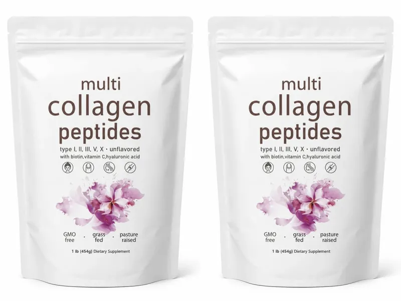 Polvo de péptidos múltiples de colágeno, mezcla de colágeno sin sabor de 454g con vitamina C, biotina, ácido hialurónico, soporte para piel, cabello y uñas