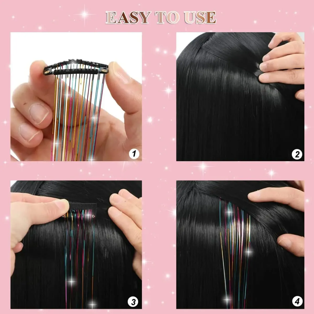 Clip in Hair Tinsel 12Pcs Heat Resistant Sparkly Glitter Fairy Hair Accessories for Girls Women Party Festival Decoration — image 4