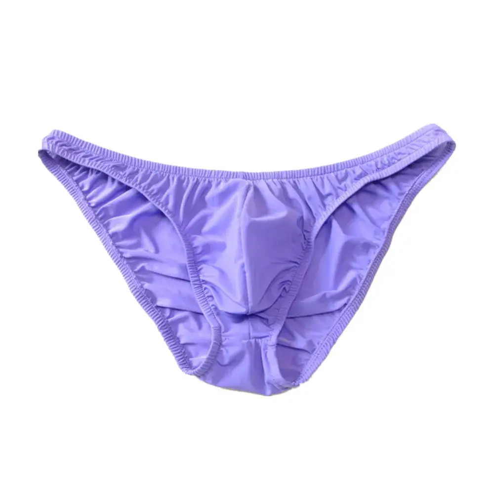 Solid Color Nylon Briefs Men Big Bulge Sexy Underwear Translucent Ice Silk Low Waist Bikini Panties U Convex Male Panties — image 2