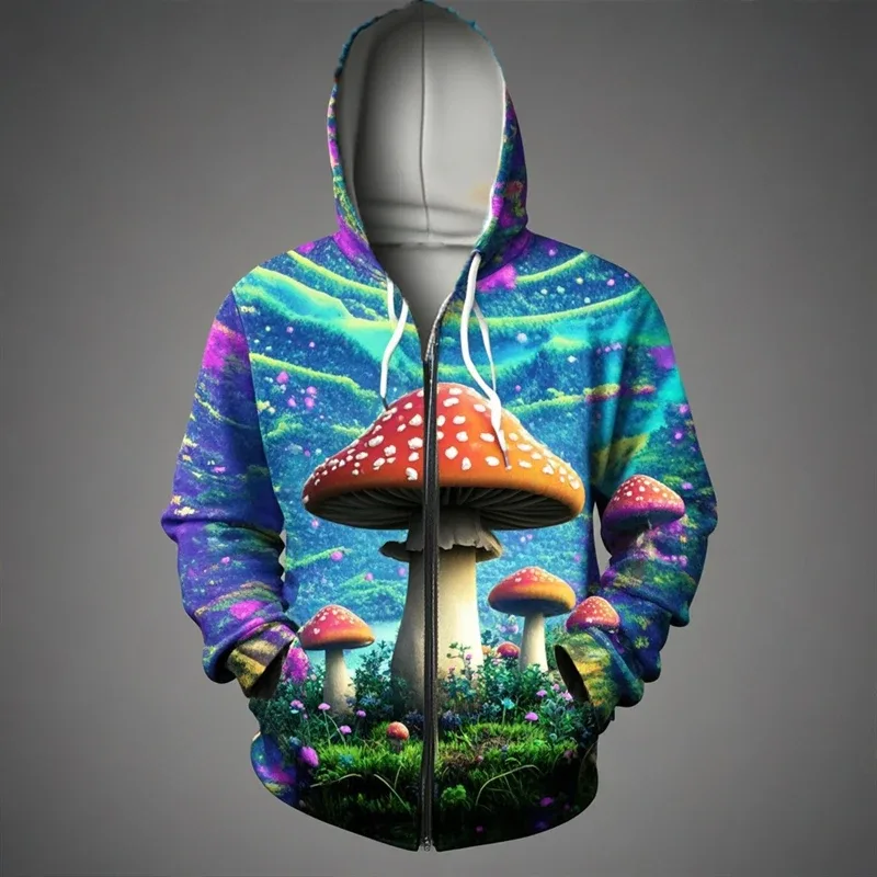 Mushroom 3D Print Zipper Hoodie Men Women Casual Fashion Hooded Sweatshirts Male Oversized Tracksuit Hoodies Man Coat Clothing — image 3