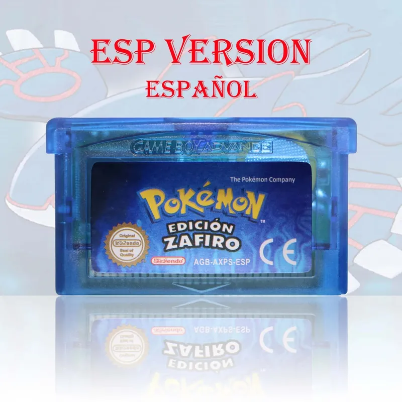GBA/GBC ESP Version Pokemon Esmeralda/Rojo Fuego/Plata/Cristal Game Cartridge Video Game Console Card High Quality with Battery