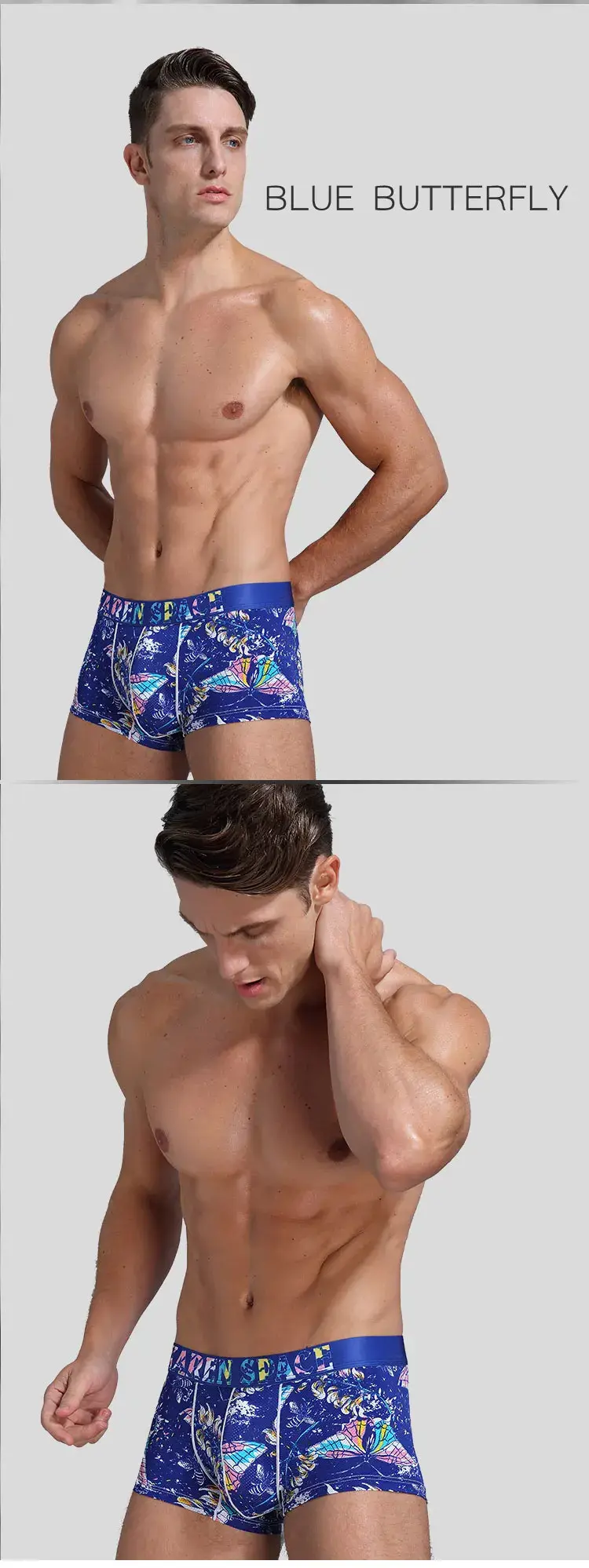 Men's Breathable Ice Silk Printed Boxer Briefs Underwear Fashionable Male Panties Comfortable Calzoncillo Hombre