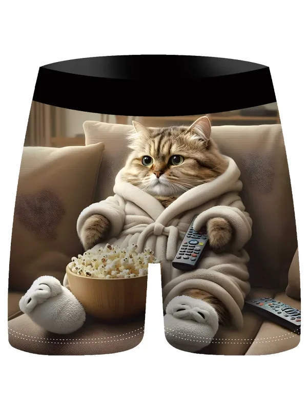 3Pcs Männer Boxer Briefs Nette Faule Katze 3D Druck Unterwäsche Weiche Stretch Männliche Unterhose Lustige Neuheit Geschenk Boxershorts — image 6