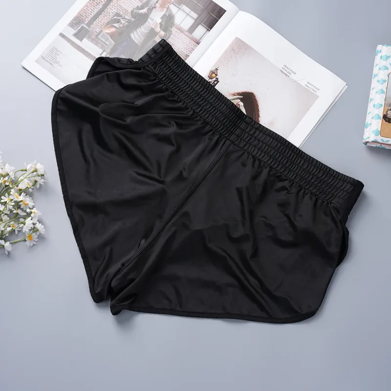 Men Satin Glossy Arrow Pants Split Side Boxer Shorts Sexy Underwear Loungewear Inner Jockstrap Mesh Pouch Sleep Bottoms — image 3