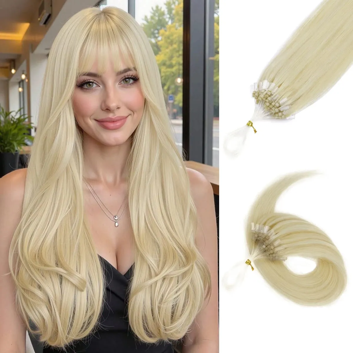 Micro Loop Human Hair Extensions Easy Install At Home Micro Beads Hair Extensions Blonde Brown Black Straight 30g/pack