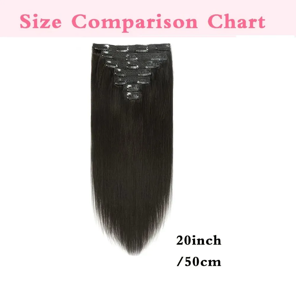 20" Straight Super Long 7pcs Set Thick Clip in on Hair Extensions Straight Full Head Black for Women Synthetic Hair — image 2