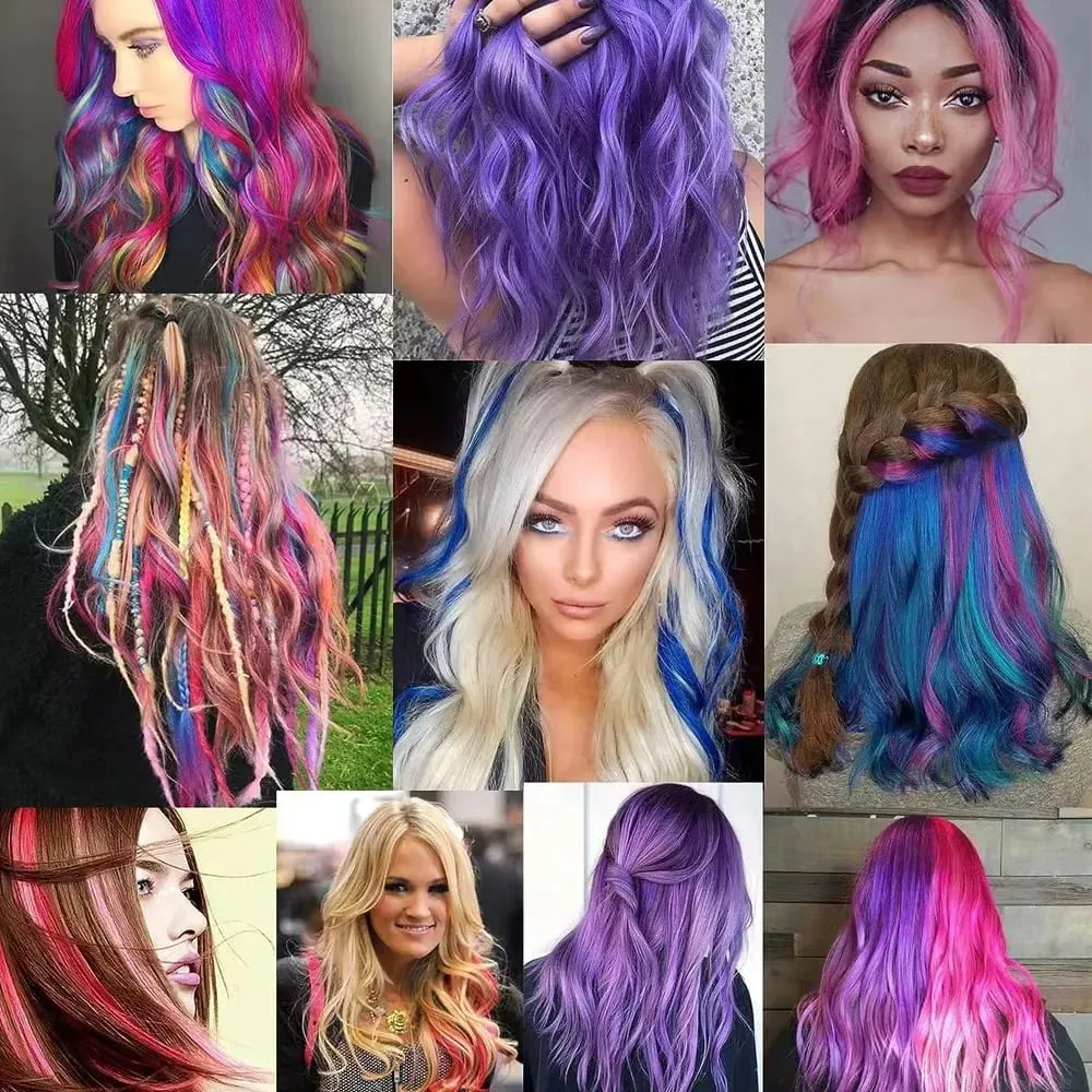 Synthetic Colorful 5pcs/set Clip Hair Extensions High Temperature Long Straight Hairpieces for Women Daily Party Use — image 6
