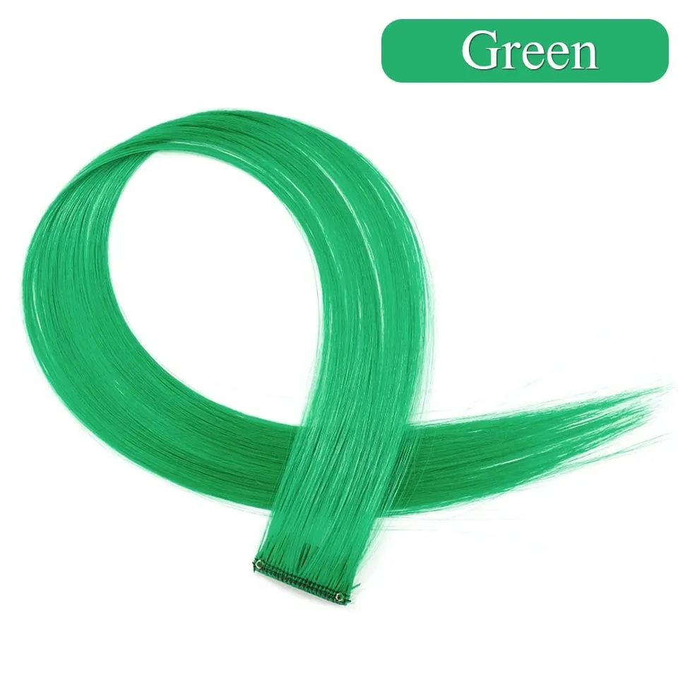 Colored Hair Extensions Synthetic 22Inch Straight Orange Green Clip in Hair Extension Rainbow Accessories Party Highlights Hair — image 13