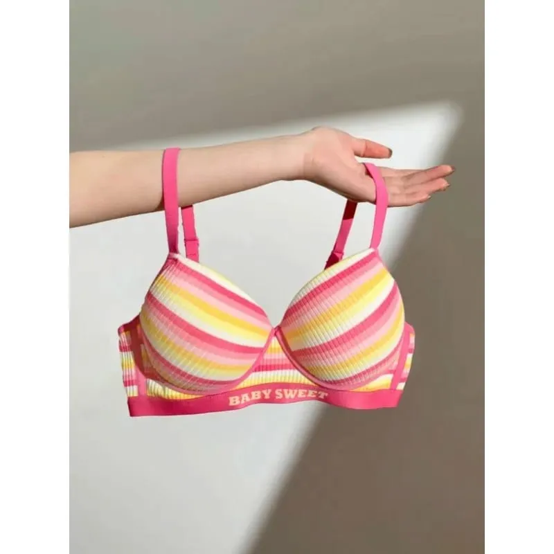 Seamless Bra Set for Women Rainbow Striped Shaping Bralette Lifting & Anti-Sagging Lingerie Small Bust Fit S-XL