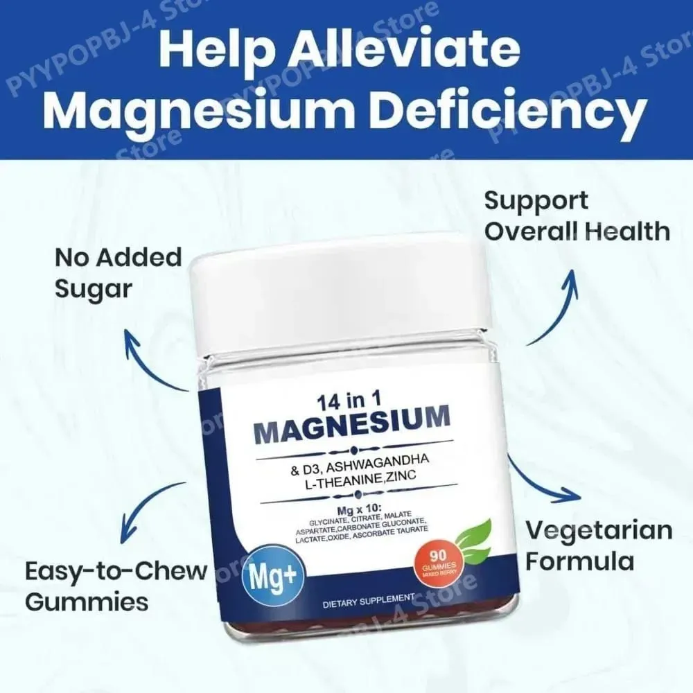Magnesium Complex 14 in 1 Gummies with Ashwagandha L Theanine D3 Zinc Daily Nutrition Supplement Sleep Calm Support — image 5