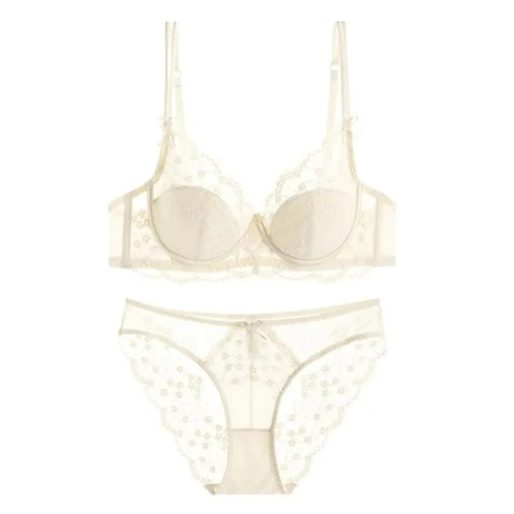 Women Pink Lace Full‑Cup Thin Minimizer Bra Set Push‑Up Anti‑Sag Support Lingerie Intimates For Large Breast Ladies Casual Daily — image 3