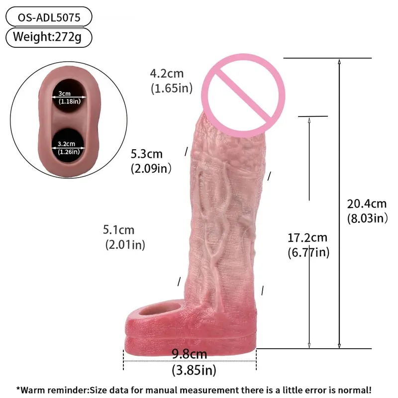Reusable Penis Sleeve with Realistic Closed Head And Cock Ring Dick Enlargement Comdom Delay Ejaculation Sex Toys for Men — image 12