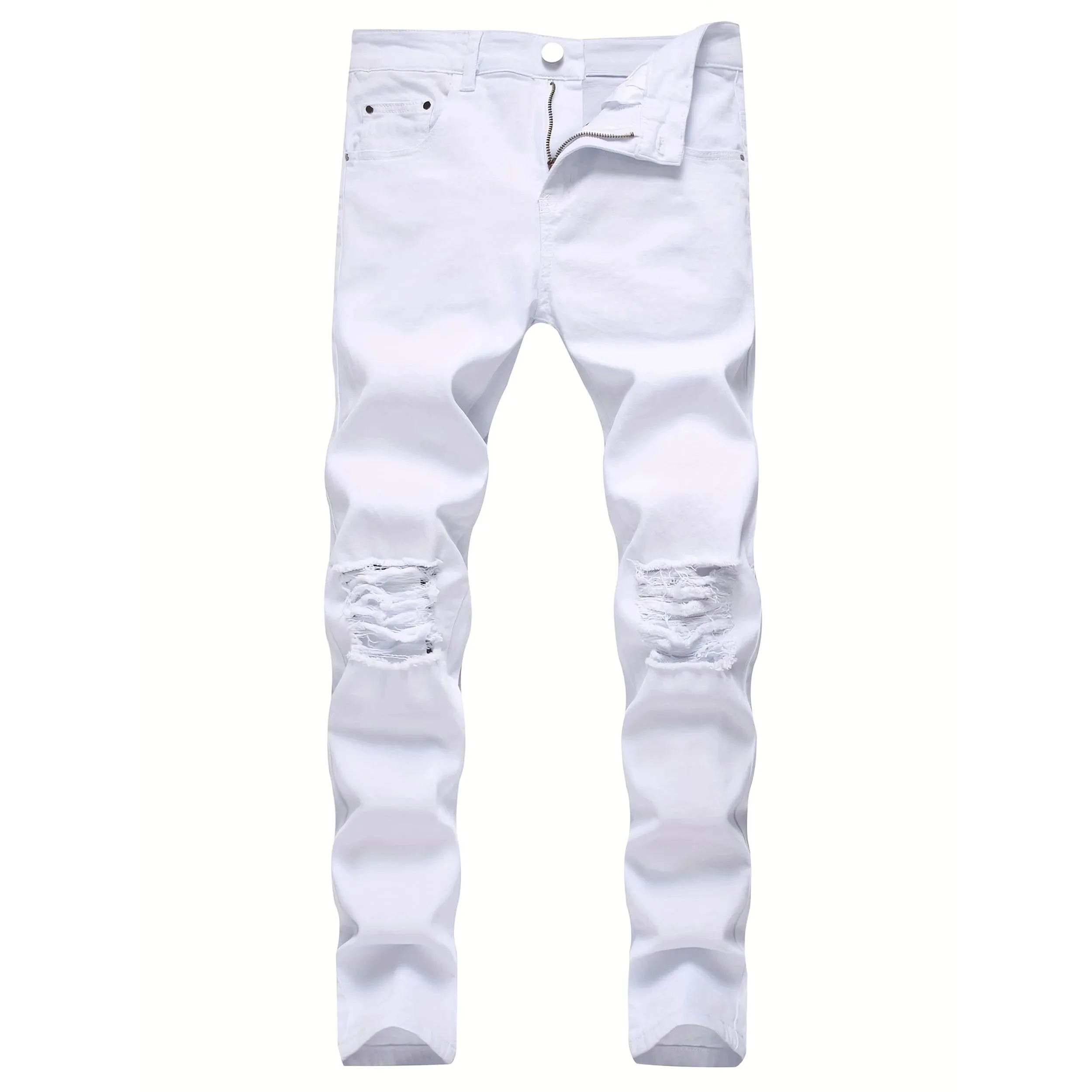 Skinny Stretch Ripped Jeans Men's Distressed Kpop Slim Fit Denim Pants American Street Style Rock Hip Hop White Black Trousers — image 10