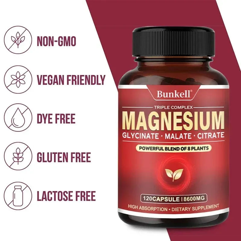 Glycinate de magnésium à haute absorption, citrate de malate, 100 % chélaté, sans OGM, végétarien, sans gluten, 8 600 mg, 120 gélules — image 6
