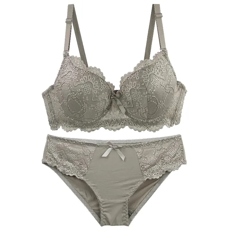 DainaFang Lace Minimizer Bra Sets 3/4 Cup Push Up Lingerie Side Support Removable Straps 3 Hooks Women Underwear — image 5