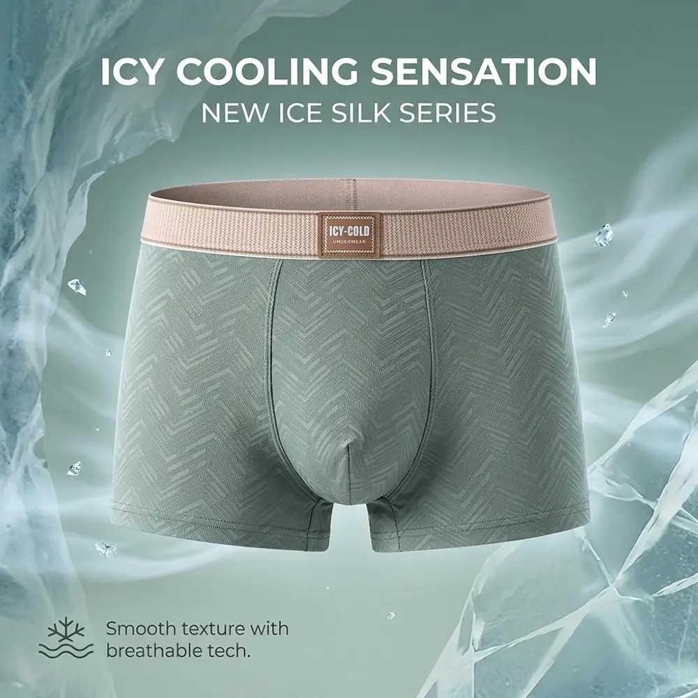1/3PCS Summer Cooling Breathable Boxers Hombre Fashion Solid Wave Striped Ice Silk Men's Panties High Elastic Lingeries for Man — image 2