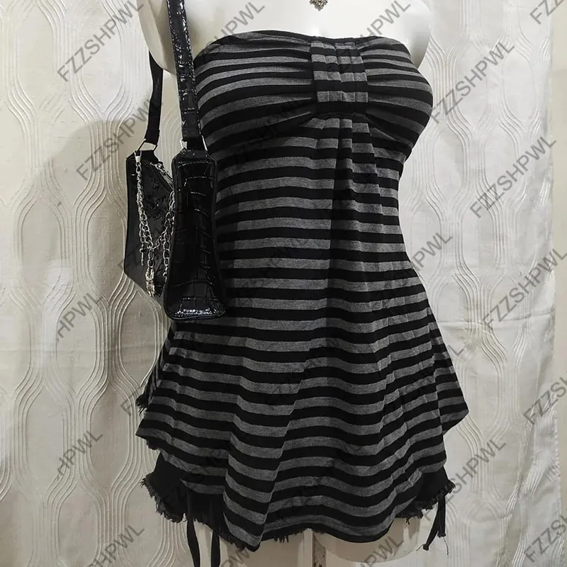 Y2k Tank Top Streetwear Punk Harajuku Stripe Print Unique Crop top Spicy Girls Casua Rock Goth Sleeveless Top Chic Hip Hop Vest — image 5