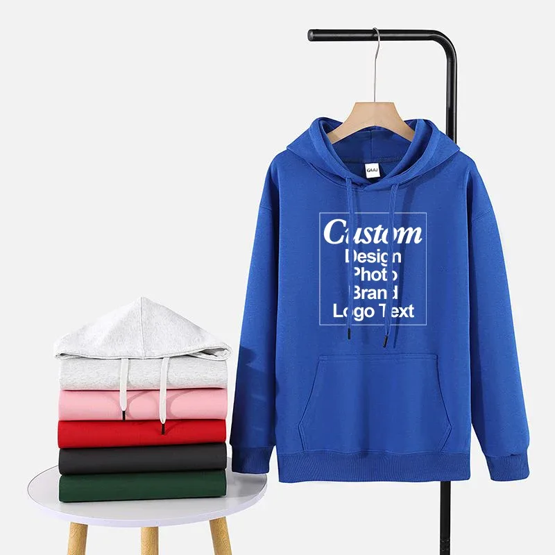 High Quality Custom Hoodie Cotton Sweatshirt Print Embroidery Brand Logo Text Photo Design Men Women Famliy Team Clothing 300g — image 3