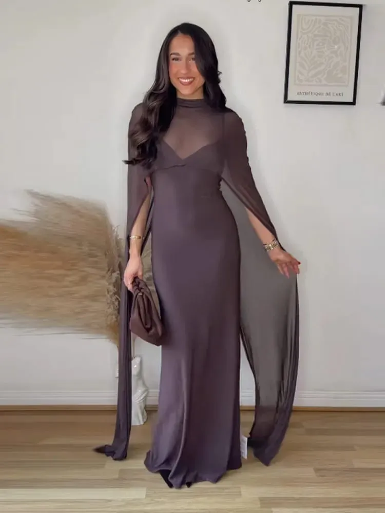 Sheer Cape Women's Evening Dresses Elegant Slim V-neck Backless Sleeveless Hip Package Dress For Woman 2026 Lady Party Vestidos
