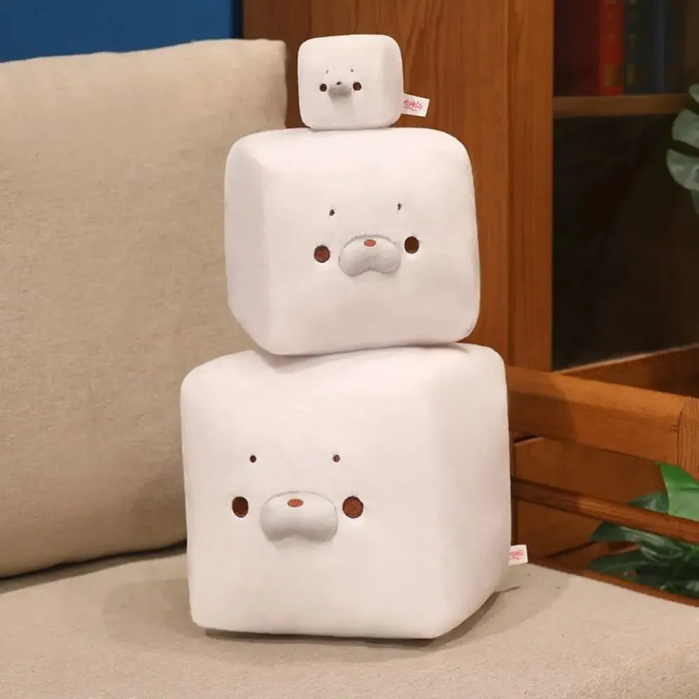 Cute Seal Expression Plush Doll Toy Square Soft Tofu-Shaped Cushion Tofu-Shaped Bag Charm Home Decoration