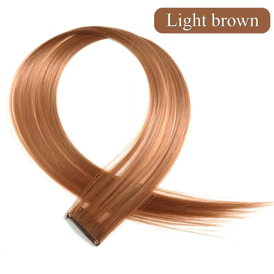 Colored Hair Extensions Synthetic 22Inch Straight Orange Green Clip in Hair Extension Rainbow Accessories Party Highlights Hair — image 16