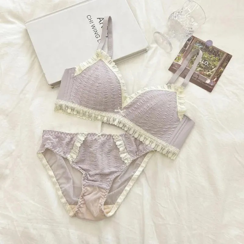 Junge Mädchen Dessous 2026 Neue Kleine Bequeme Dessous Nahtlose Einteiliges Bh Und Panty Sets Spitze Bogen Frau Unterwäsche — image 9