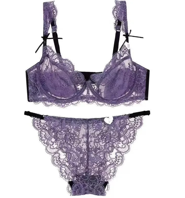 Romantic Atmosphere Lace Minimizer Bra Ultra Thin Sponge Free Wirefree Women Seamless Full Coverage Bust Push Up Set BANERDANNI — image 1