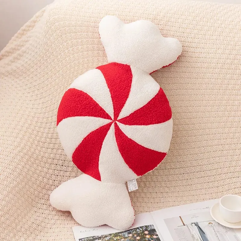 Christmas Day Plush Decor Pillow Stuffed Wreath Snowflake White Red Round Candy Soft Seat Cushion Party Prop Decor Gift — image 13