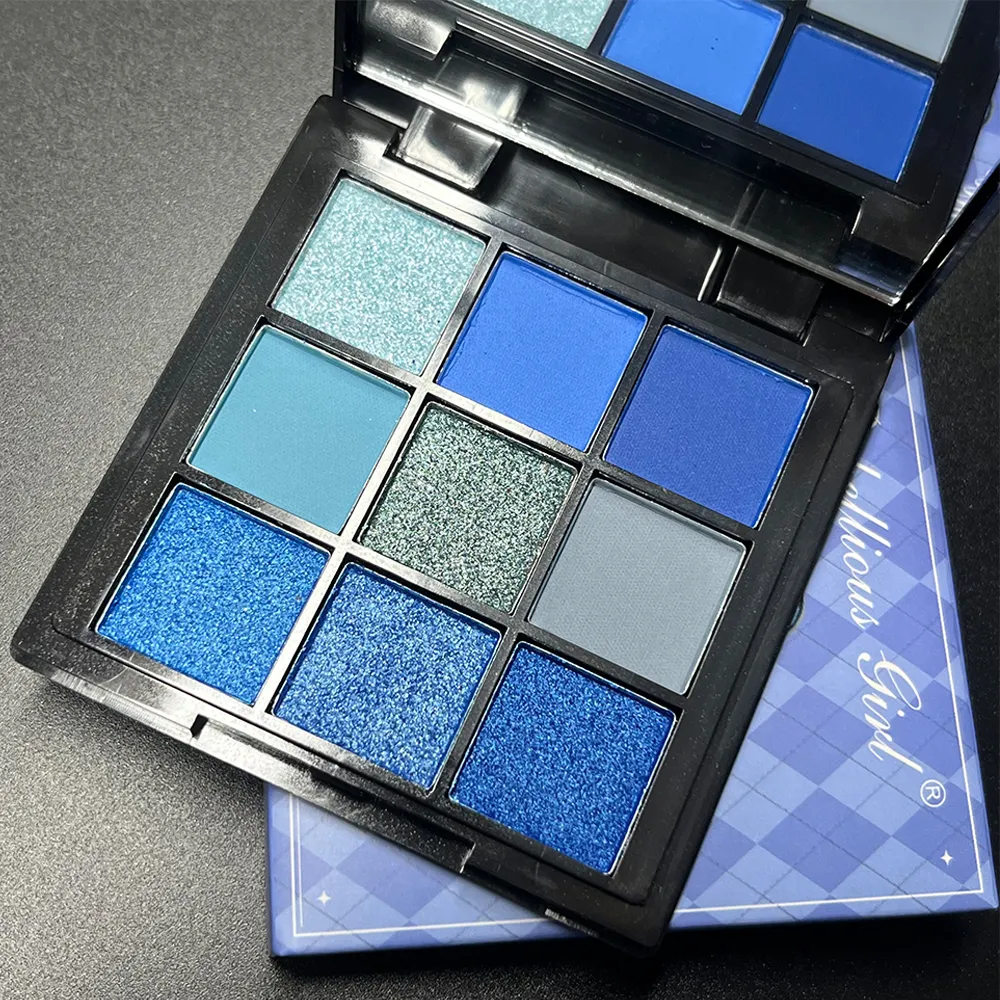 Luxurious Blue 9 Color Eyeshadow Palette - Velvet Matte and Shimmer Effect Durable Waterproof Long-Lasting Smoky Eye Makeup — image 5